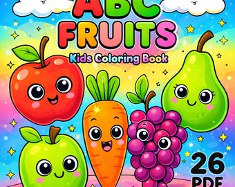 ABC Fruits Coloring Book – English Alphabet, 26 Pages (PDF)