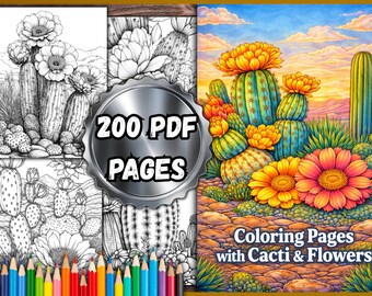 Dibujos para colorear de cactus y flores para adultos: 200 diseños imprimibles en PDF para relajarse