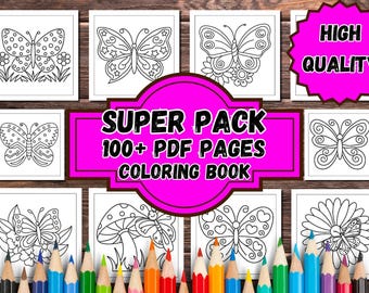 蝶の塗り絵 – 子供から大人まで楽しめる120ページのPDFファイル（デジタルダウンロード）