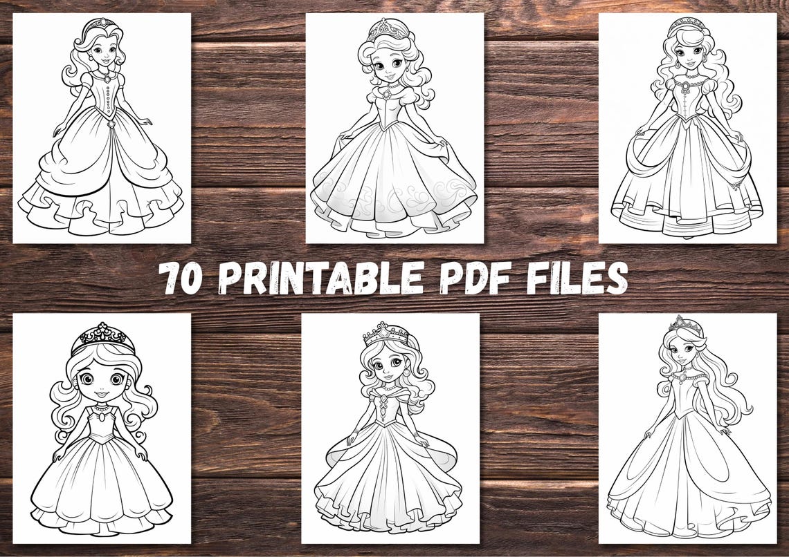 Cute Princess Coloring Book, 70 Printable Pages (PDF) - Etsy