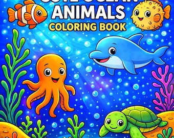 Libro para colorear de animales del océano: 60 páginas JPG, libro para colorear para adultos y niños, descarga instantánea, archivo JPG imprimible, páginas para colorear digitales