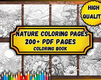 Dibujos para colorear de la naturaleza para adultos – Más de 200 páginas en PDF, libro para colorear para adultos y niños, descarga instantánea, archivo PDF imprimible, coloreado digital.