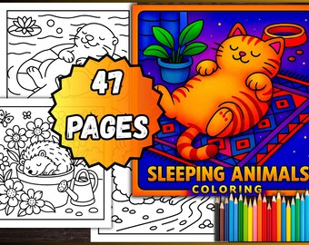 Libro para colorear de animales durmiendo — 47 páginas en PDF