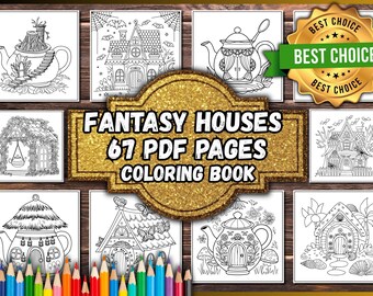 Libro para colorear de casas de fantasía: 67 páginas mágicas en PDF