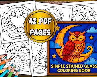 Libro para colorear de vidrieras – 42 páginas en PDF, libro para colorear para adultos y niños, descarga instantánea, archivo PDF imprimible, páginas digitales para colorear.