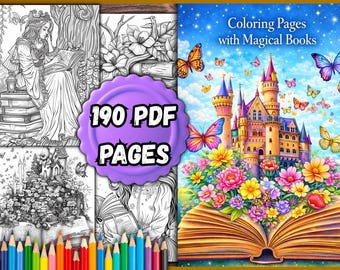 Páginas para colorear con libros mágicos: 190 páginas en PDF