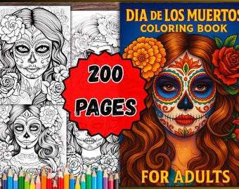 Paquete grande del Día de los Muertos: libro para colorear de 200 páginas en PDF para adultos