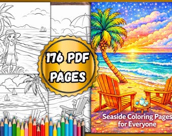 Summer Coloring Book – 176 PDF Pages, Adult Coloring Book, Coloring Pages for Kids and Adults, Instant Download, Printable PDF File