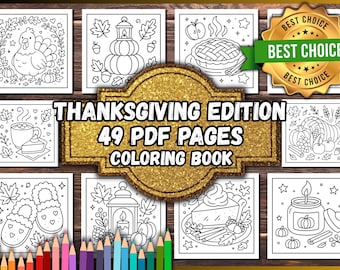 Målarbok för Thanksgiving-utgåvan – 49 PDF-sidor
