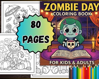 Kleurboek Zombie Day voor kinderen en volwassenen – 80 pdf-pagina's