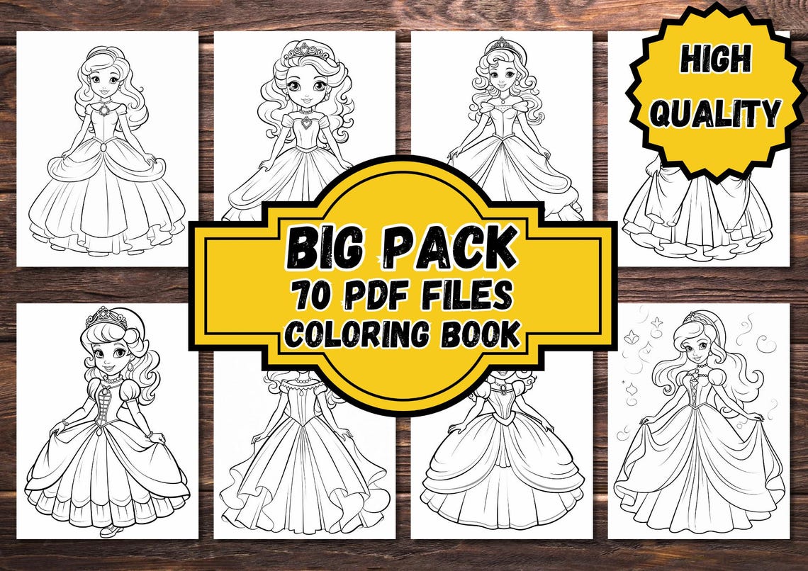 Cute Princess Coloring Book, 70 Printable Pages (PDF) - Etsy