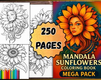 Libro para colorear Mandala Girasoles para adultos – Mega Pack de 250 páginas en PDF