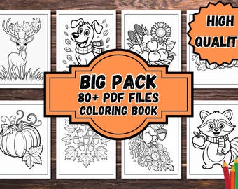 Autumn Coloring Book, 80+ Pages, Fall Leaves, Pumpkins, Animals (PDF)