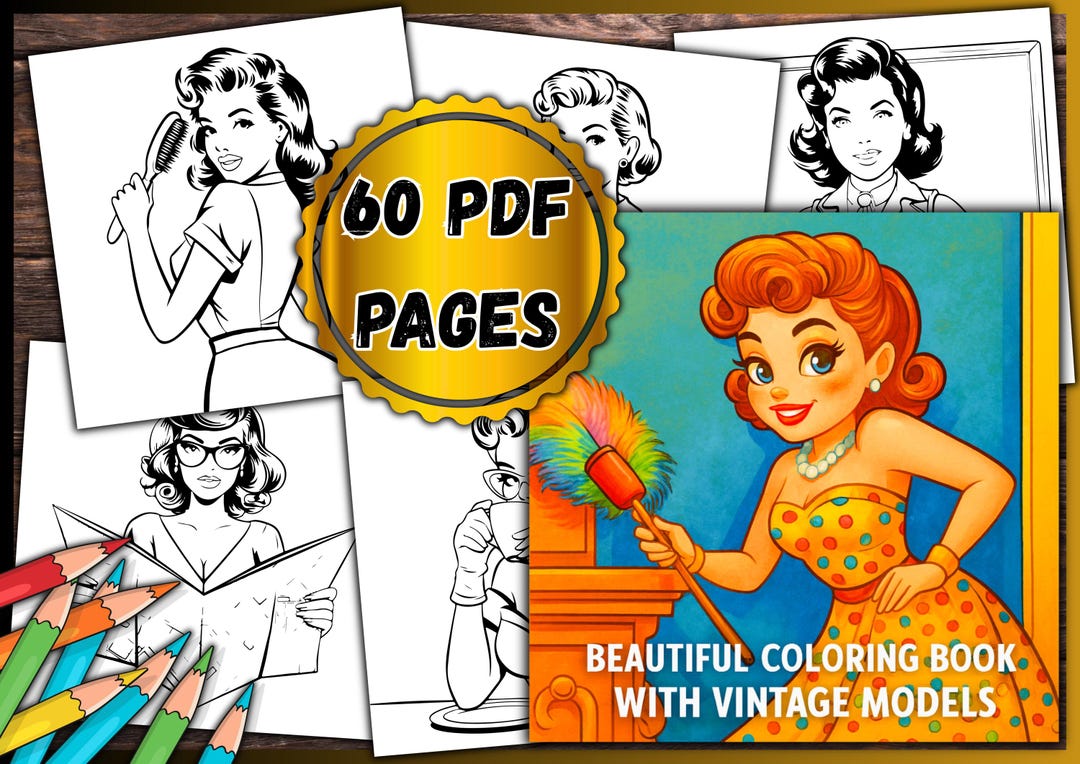 Vintage Models Coloring Book – Retro Illustrations, 60 Pages (PDF) - Etsy