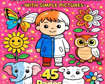 Kids Coloring Book – 45 Easy Animal & Flower Pages, Printable JPG