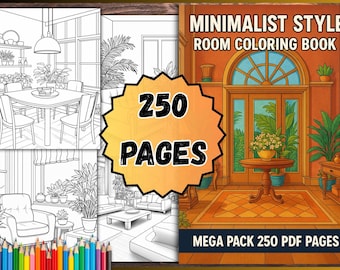 Libro para colorear de habitaciones minimalistas (250 páginas en PDF)