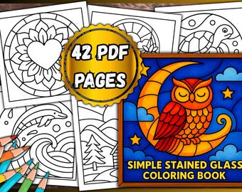Stained Glass Coloring Book – 42 PDF Pages, Coloring Book for Adults and Kids, Instant Download, Printable PDF File, Digital Coloring Pages