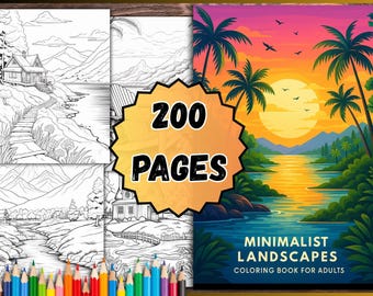 Libro para colorear de paisajes minimalistas - 200 páginas en PDF