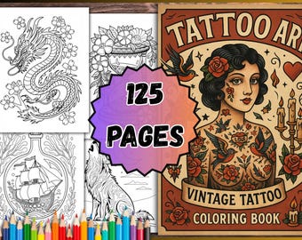 Vintage Tattoo Art Coloring Book – 125 PDF Pages