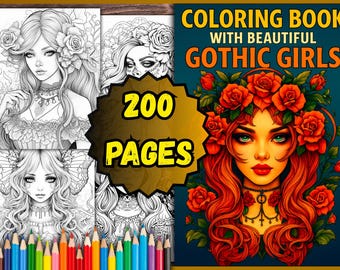Gothic Girls Coloring Book – 200 Elegant Designs (PDF Pages)