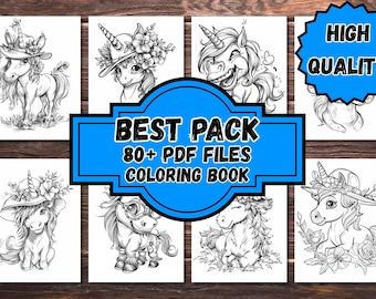 Unicorn Coloring Book – 80+ PDF Pages, Adult Coloring Pages, Coloring Pages for Kids and Adults, Instant Download, Printable PDF File