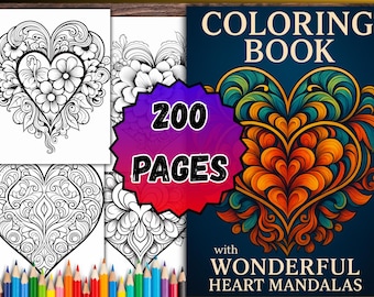Herzmandala Malbuch - 200 Seiten, Entspannung Designs (PDF-Seiten)
