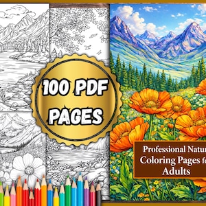 100 Printable Nature Coloring Pages for Adults | PDF Digital Download Floral Stress Relief Mindfulness Art Book image 1