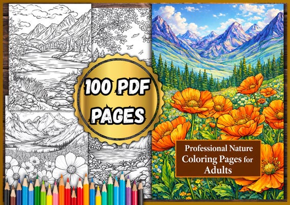 Professional Nature Coloring Pages for Adults – 100 PDF Pages