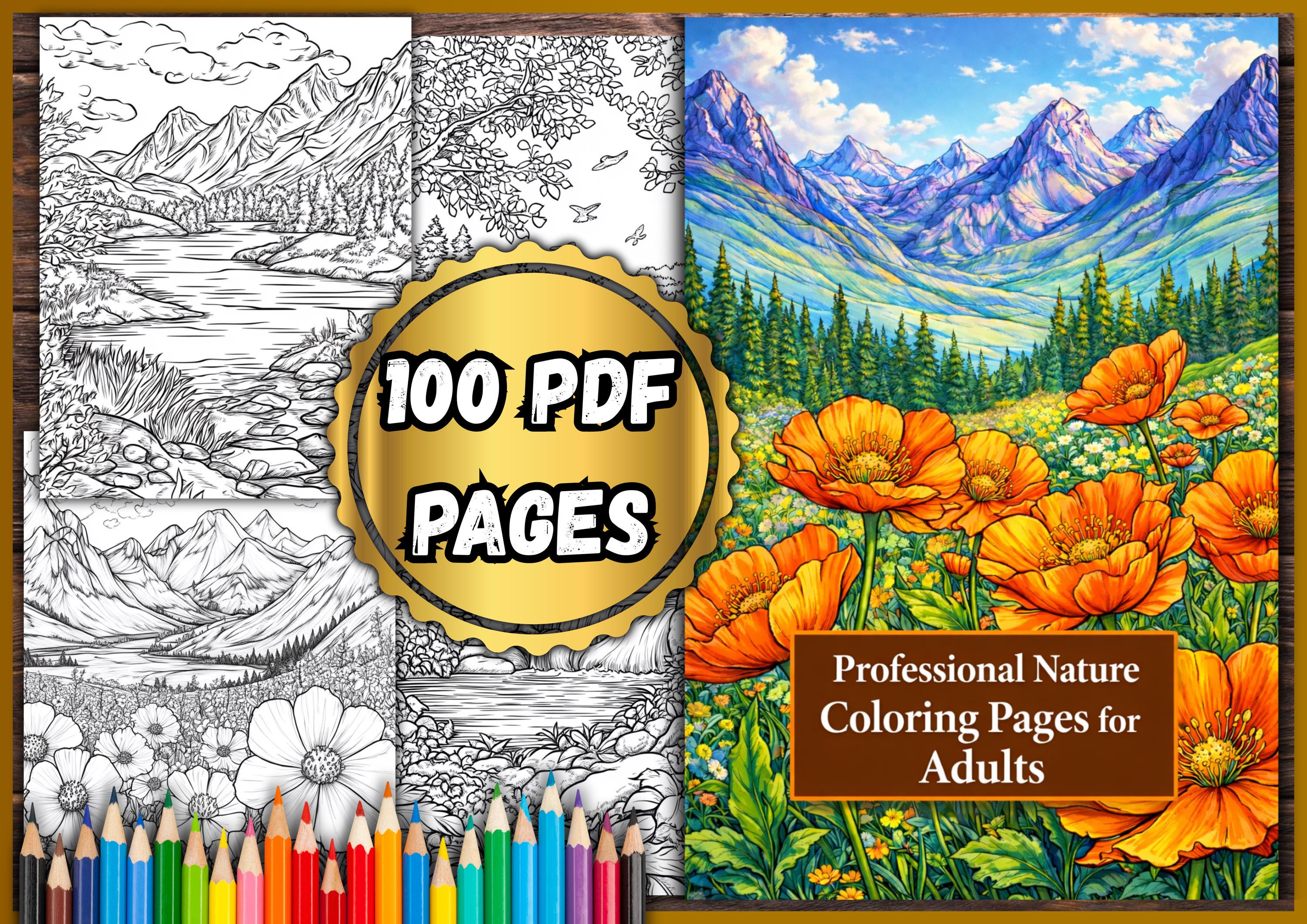 100 Printable Nature Coloring Pages for Adults | PDF Digital Download