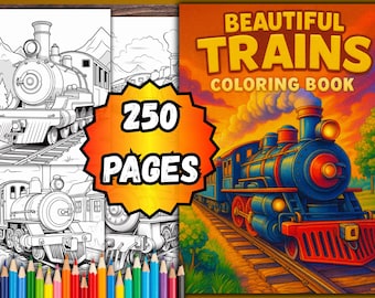 Trains Coloring Book – 250 Pages, Steam Engines (PDF Pages)