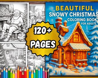Libro para colorear navideño nevado para adultos - Más de 120 páginas relajantes en PDF