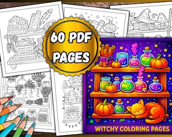 Witchy Coloring Pages – 60 PDF Pages