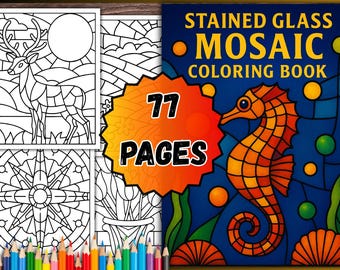 Stained Glass Mosaic Coloring Book – 77 PDF Pages