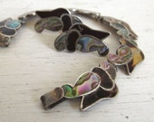 Abalone and Tortoise Shell Bracelet and Earrings Set - Taxco LS Silver - Boho Hippie - 1950s Vintage Mexico Sterling Jewelry Set - Signed