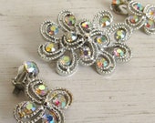Swirl Brooch and Earrings Set - Vintage Aurora Borealis Celestial Rhinestone Jewelry - 1960s Mid Century Jewelry Set