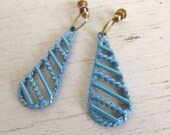 60s Teardrop Earrings - Vintage Mod Blue Icicle Earrings - Screw Back Earrings