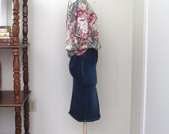 Denim Pencil Skirt - 90s Vintage Jean Skirt - Dark Wash Stretch Denim - Extra Small XS