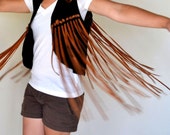 Suede Fringe Vest 60s 70s Black Tan Genuine Leather Festival Rock N Roll Style Small / Medium