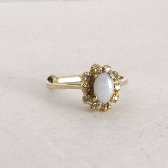 Opal Diamond Ring Vintage 1960s JM Fox 14 Kt Gold Ring Mid Century