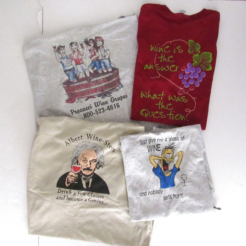Vintage Wine Tshirts 90s Funny Wino Gift Shirts Assorted Graphics Unisex Large L image 2