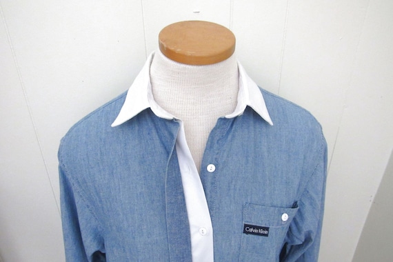Contrast Collar Button Down - 90s Vintage Womens C