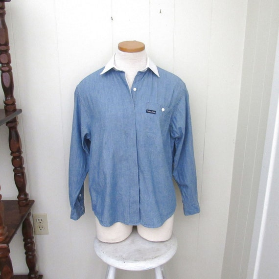 Contrast Collar Button Down - 90s Vintage Womens C