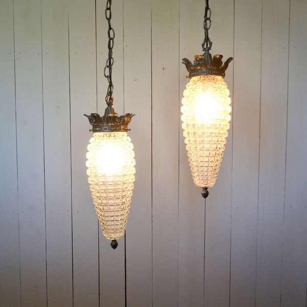 Glass Swag Lights 1960s Vintage Medieval Lounge Silver Metal Textured Hanging Lamp Fixture