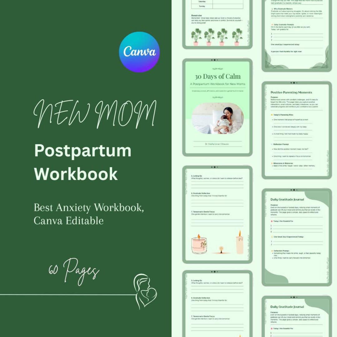Postpartum Workbook for New Moms — 30 Days of Calm | Printable PDF ...