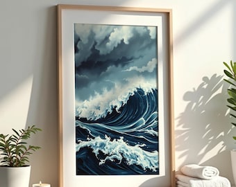 Stormy Ocean Wave Print: Dramatic Seascape, Coastal Wall Art (Digital Download)