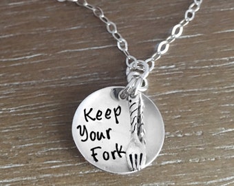 Essential Worker Nurse Hero Looking On The Bright Side Keep your Fork Sterling Silver Pendant