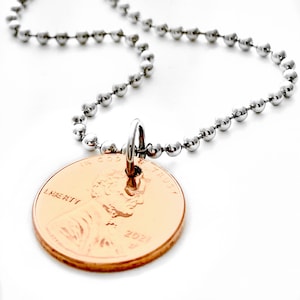 Copper Penny For Your Thoughts Keepsake Necklace Years 1950 to 2024 Recycled Repurposed