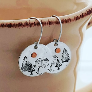 Canned Ham Camper Sterling Silver and Copper Earrings Camping Trailer Airstream Tent image 1