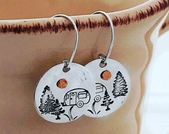 Canned Ham Camper Sterling Silver and Copper Earrings Camping Trailer Airstream Tent