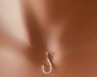 Whisper Invisible Illusion Floating Sterling Silver FISHHOOK Necklace